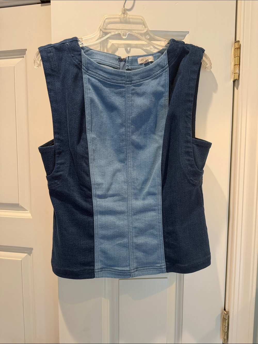 Pilcro Two-Tone Denim Panel Tank Top in Light and Dark Blue - Picture 2 of 4